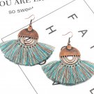 Sky Blue Woolen Tassel Earrings Bohemian Vintage Drop Earrings Geometric Shaped Women Earrings