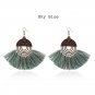 Sky Blue Woolen Tassel Earrings Bohemian Vintage Drop Earrings Geometric Shaped Women Earrings