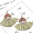 Light Green Woolen Tassel Earrings Bohemian Vintage Drop Earrings Geometric Shaped Women Earrings