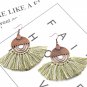 Light Green Woolen Tassel Earrings Bohemian Vintage Drop Earrings Geometric Shaped Women Earrings