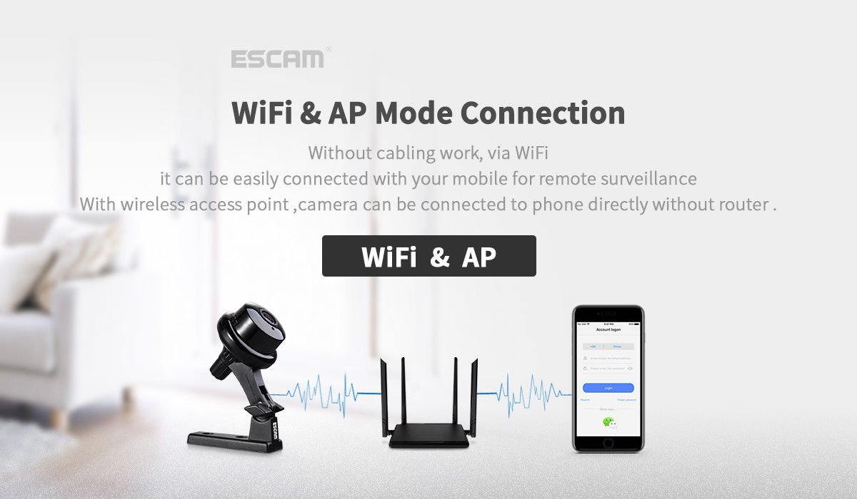 ESCAM Q6 Wireless Mini Cam Button Support Two Way Voice Night Vision IP ...