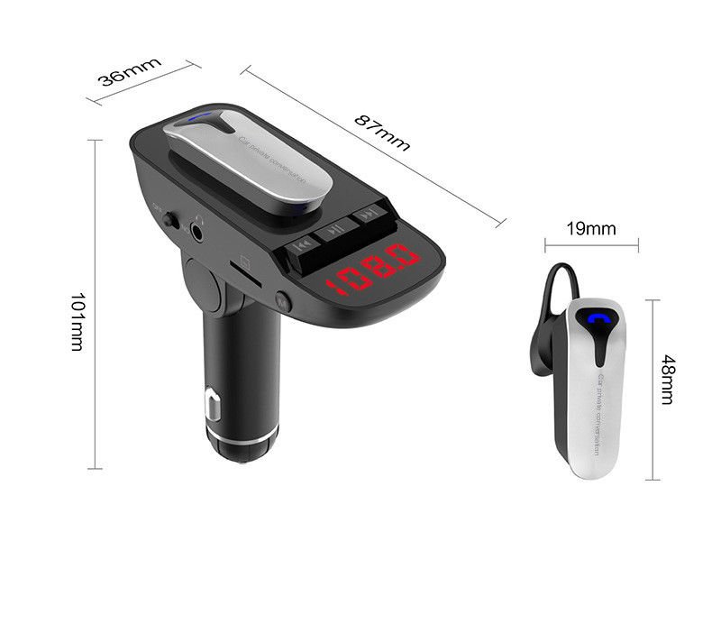 ER9 Car Kit Charger FM Transmitter Bluetooth Earphone Handsfree Support TF Card