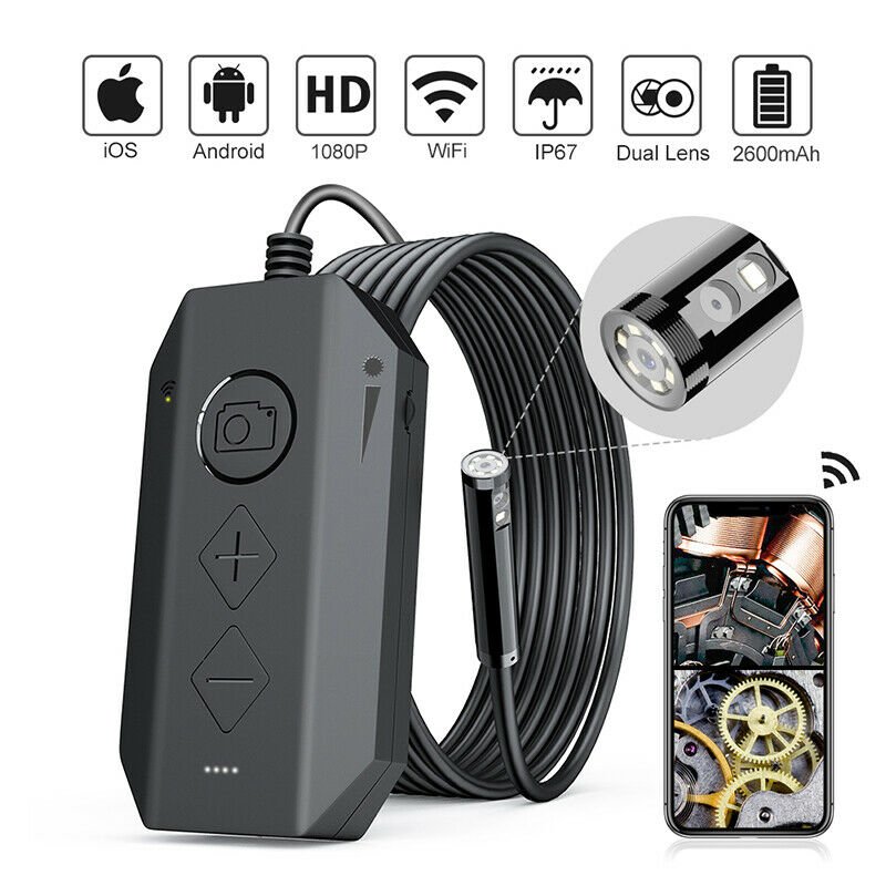 HD 1080P Dual Lens Endoscope Wireless 8 LED Lights Inspection Camera Zoomable