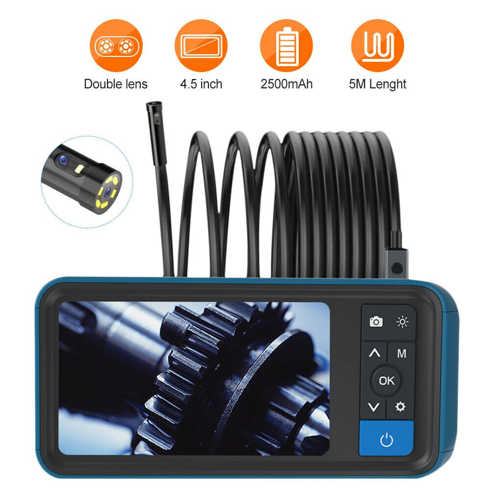 1080P HD Endoscope Camera MS450 Dual Lens Borescope with 4.5"IPS Screen 8mm Lens
