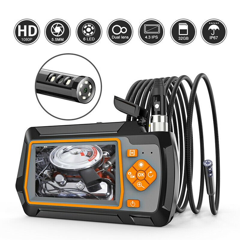 1080P 5.5mm Dual Lens Endoscope Camera 4.3 "IPS LCD 2.0MP HD Inspection Camera
