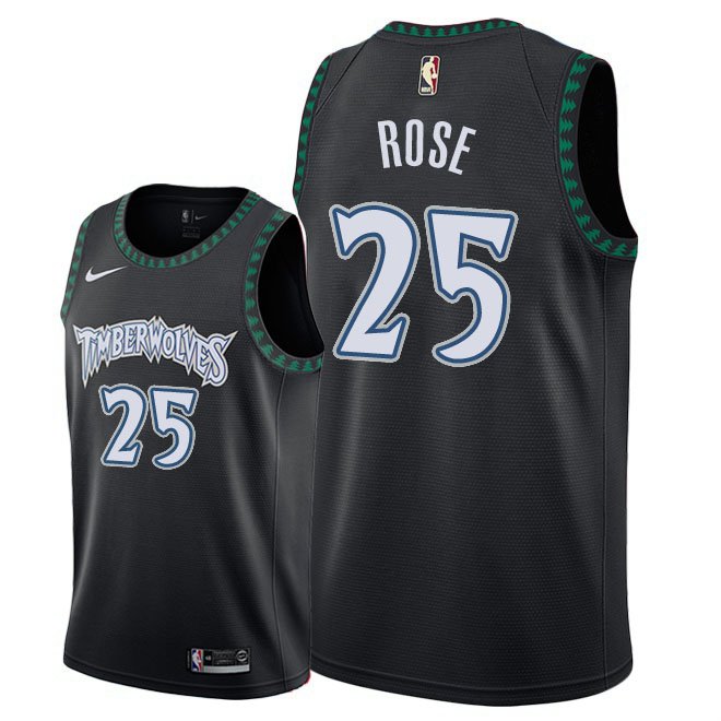 Men's Timberwolves 25 Derrick Rose Basketball Jersey Black Throwback