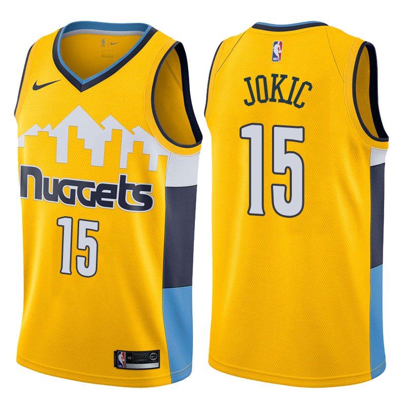 Men's Denver Nuggets 15 Nikola Jokic Basketball Jersey Yellow City Edition
