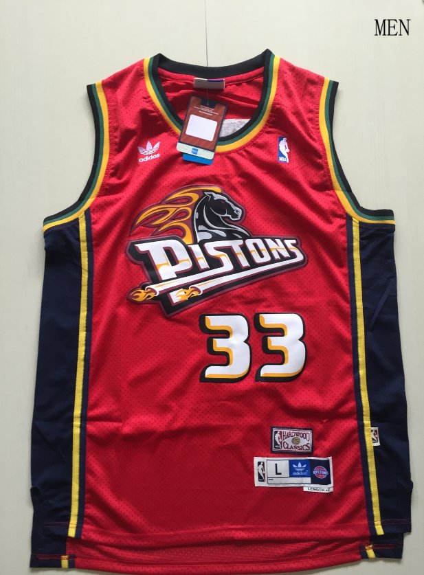 Men's Detroit Pistons 33 Grant Hill Basketball Jersey Red Throwback