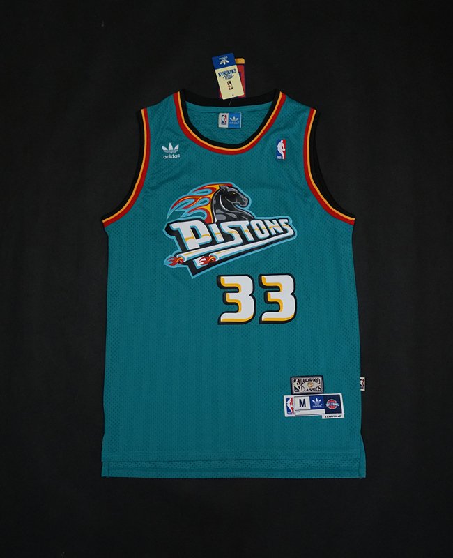 Men's Detroit Pistons 33 Grant Hill Basketball Jersey Green Throwback