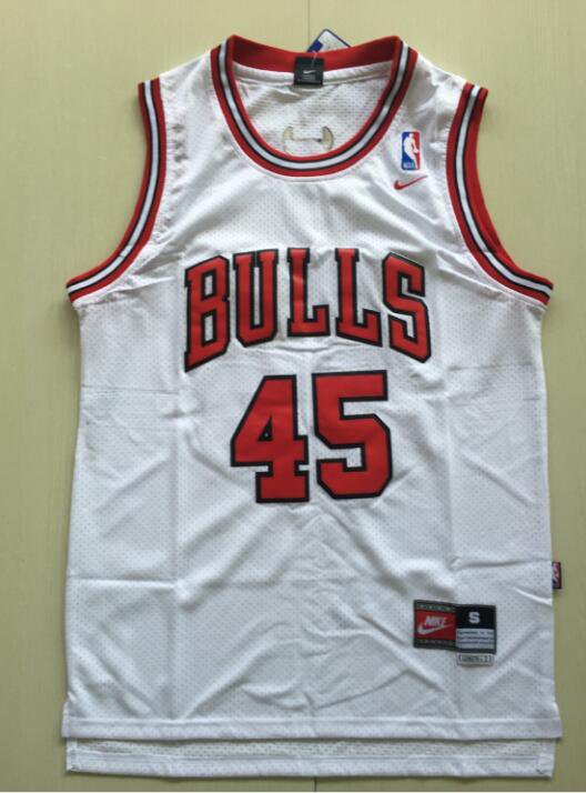 Men's Chicago Bulls 45# Michael Jordan White Basketball Jersey