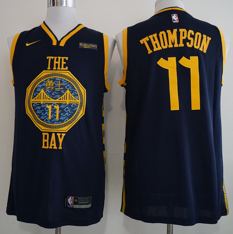 Men's Golden State Warriors #11 Klay Thompson Basketball Jersey Navy Blue