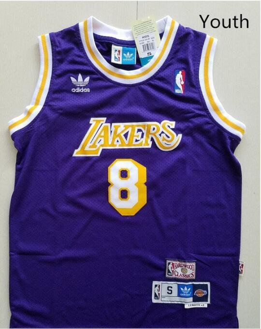 Youth Lakers #8 Kobe Bryant Basketball Jersey Purple Throwback