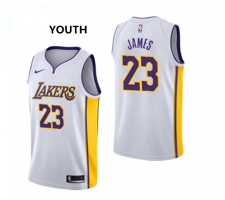 Youth Lakers #23 LeBron James Basketball Jersey White