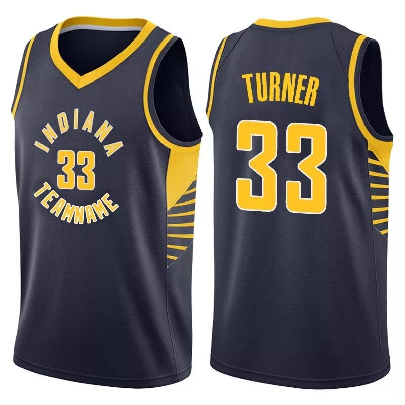 Men's Indiana Pacers 33# Myles Turner Basketball Jersey Navy Blue Black