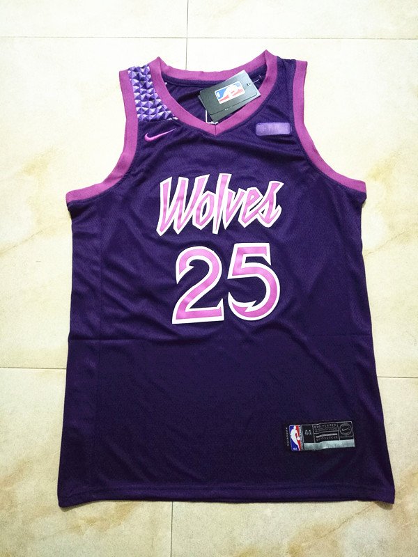 Men's Minnesota Timberwolves 25 Derrick Rose Basketball Jersey Purple Pink