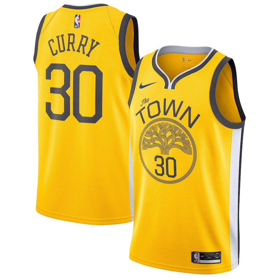 Men's Warriors #30 Stephen Curry Basketball Jersey Yellow City Edition 2019