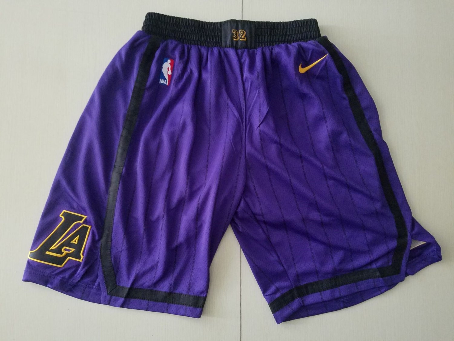 Men's Los Angeles Lakers Nike Icon Swingman Basketball Shorts Purple Stripe
