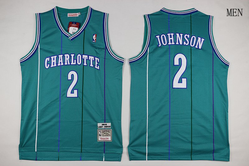 Men's Charlotte Hornets 2# Larry Johnson Green Basketball Jersey