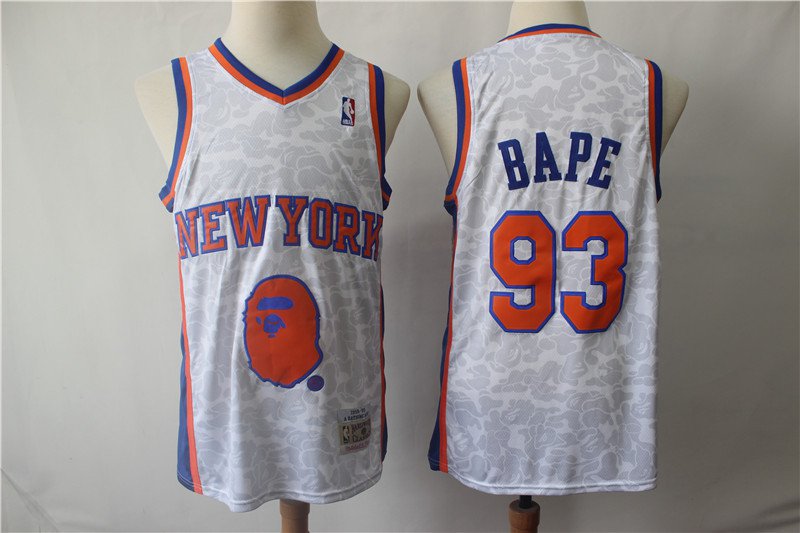 Men's BAPE Joint New York Knicks 93 Retro Basketball Jersey Gray 2019