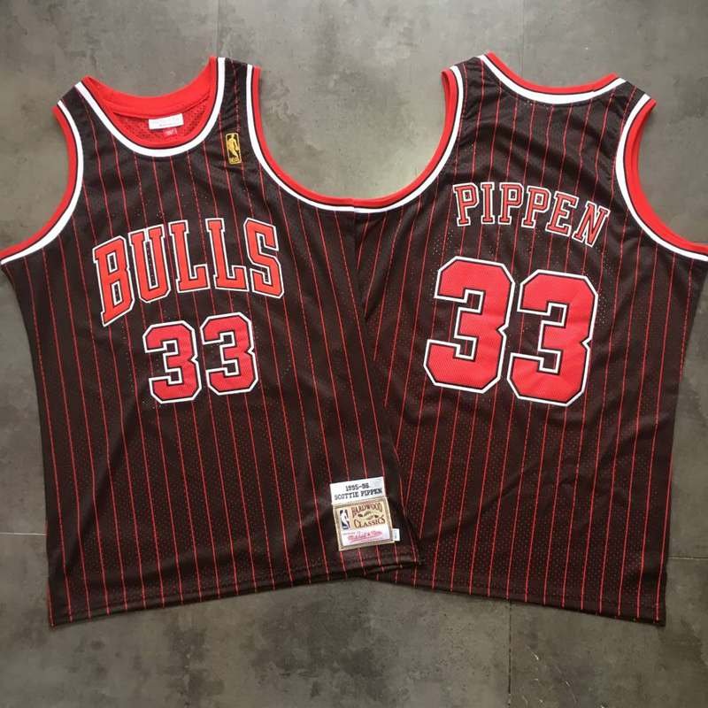 Men's Chicago Bulls #33 Scottie Pippen Red Stripe Jersey Fine Embroidery