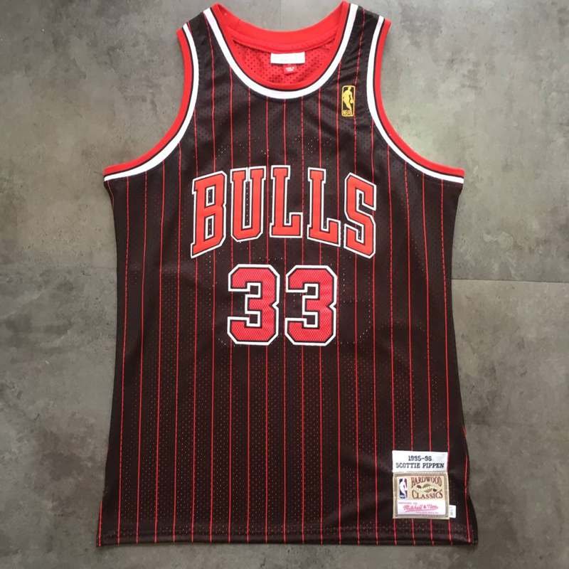 Men's Chicago Bulls #33 Scottie Pippen Red Stripe Jersey Fine Embroidery