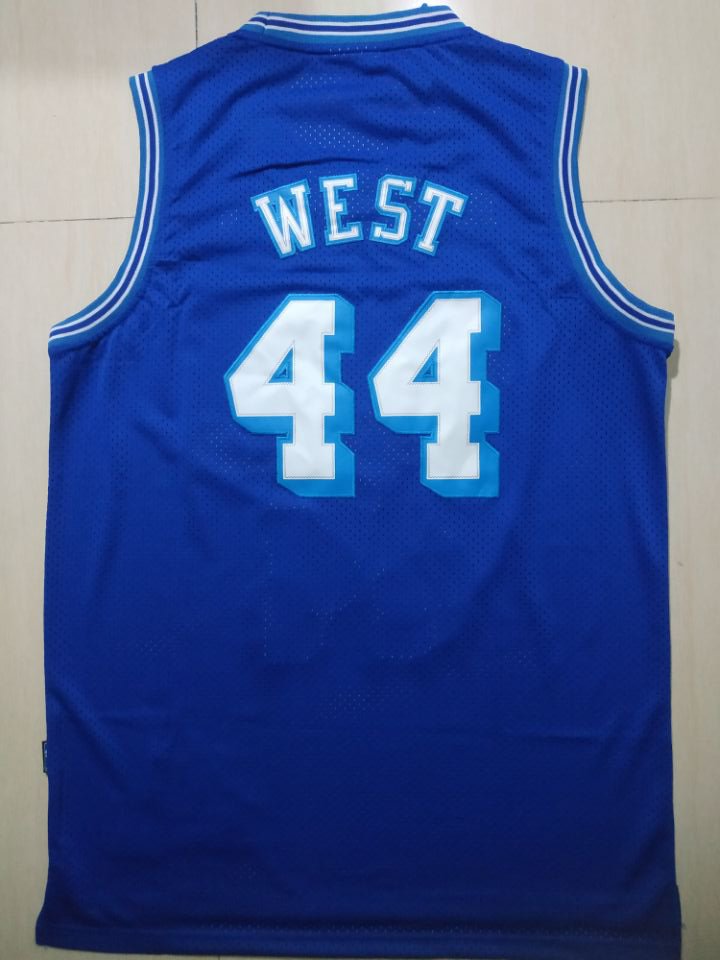 Men's Lakers #44 Jerry West Throwback Basketball Jersey Blue Royal