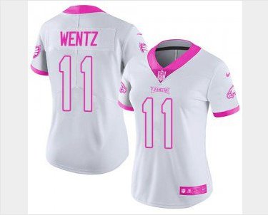 Women's Philadelphia Eagles Carson Wentz Limited Football Jersey White Pink