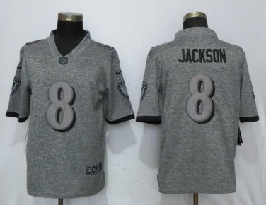Mens Baltimore Ravens #8 Lamar Jackson Player Football Jersey Gray