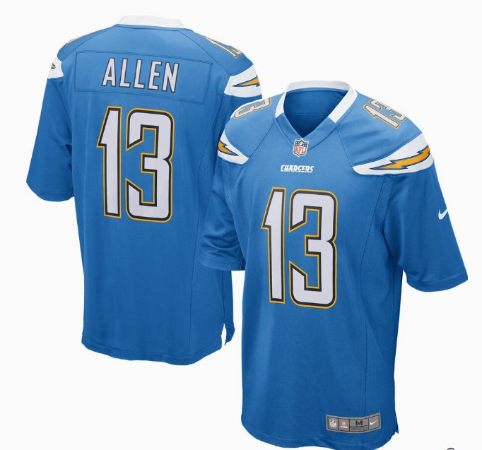 Any Size Los Angeles Chargers 13# Keenan Allen Game Jersey Powder Blue