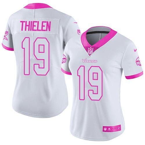 Womens Minnesota Vikings #19 Adam Thielen Football Jersey White Pink