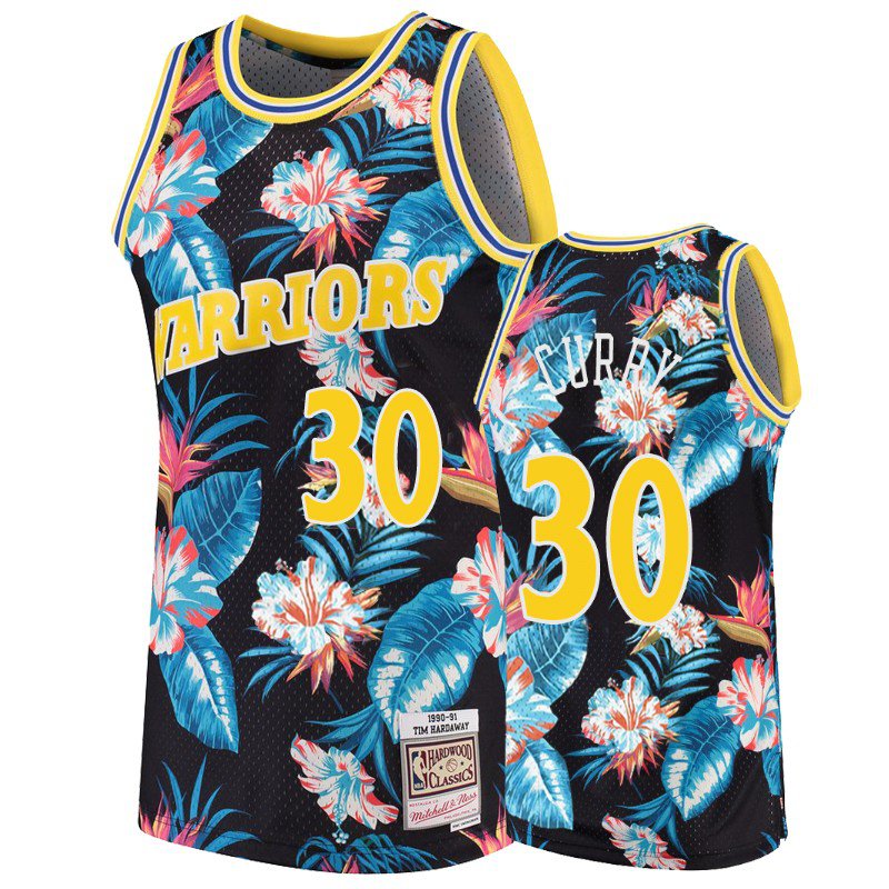 Men's Warriors #30 Stephen Curry Mitchell & Ness Floral Fashion Jersey