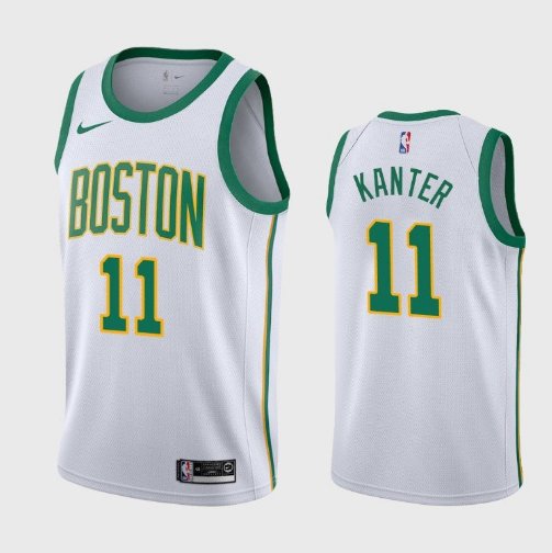 Men's Boston Celtics #11 Enes Kanter White Gold Jersey City Edition