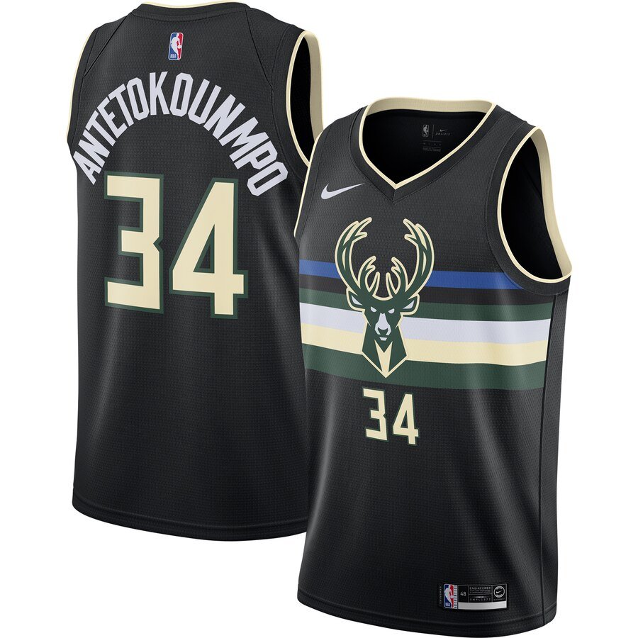 Men 34 Giannis Antetokounmpo Bucks Jersey Black Milwaukee Bucks