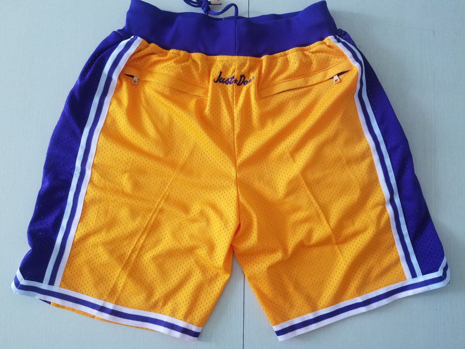 Men's Lakers JUST DON Basketball Shorts Yellow Zipper Pants Golden