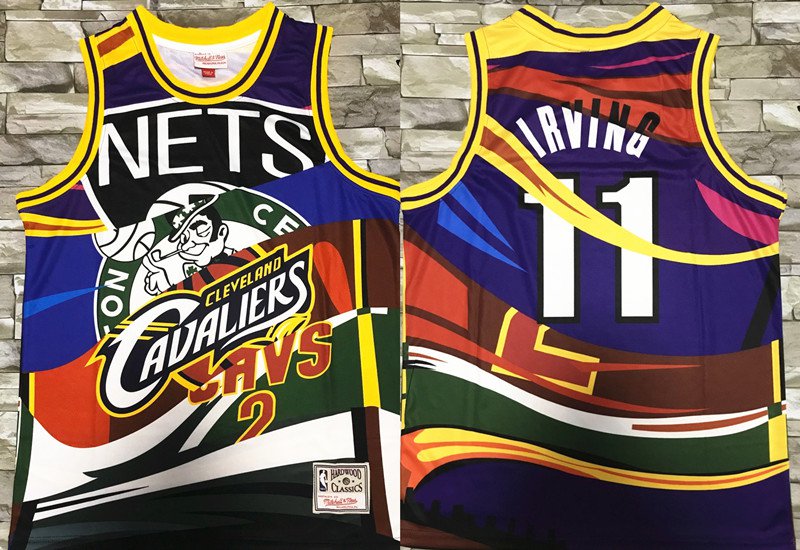 Men's Nets #11 Kyrie Irving Jersey Rainbow Graffiti Color Matching 2020