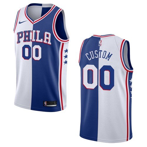 Any Size 76ers #00 Nike Custom Split Jersey Blue White