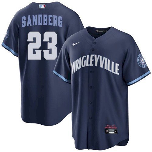 Mens Cubs #23 Ryne Sandberg city base Jersey navy blue