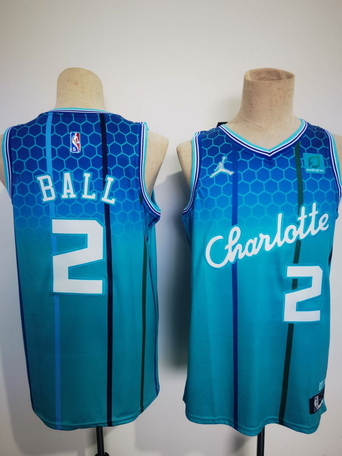 NBA Charlotte Hornets 2 LaMelo Ball Blue 75th Anniversary Men Jersey