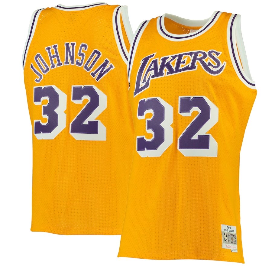 Men's Lakers #32 Magic Johnson Mitchell & Ness Jersey Yellow