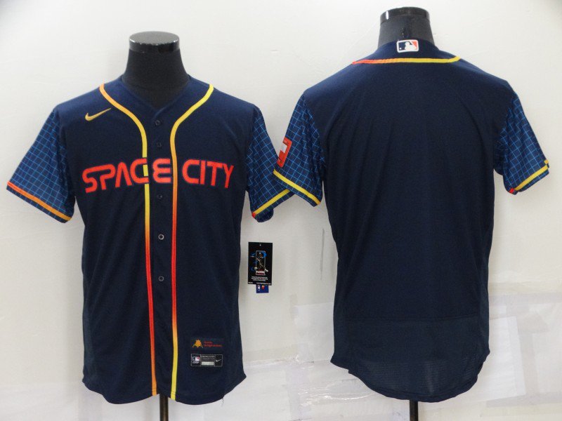 Mens Houston Astros Blank Space City Flex Baseball Jersey Navy Blue