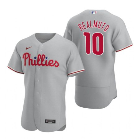 Mens Philadelphia Phillies #10 J.T. Realmuto Flex Base Jersey Grey