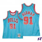 Men's Bulls #91 Dennis Rodman Hardwood Classic NBA Jersey Light Blue 1996