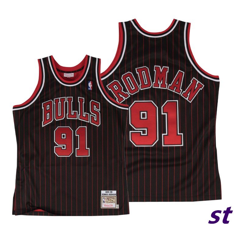 Men's Mitchell Ness Bulls #91 Dennis Rodman Jersey Red Stripe