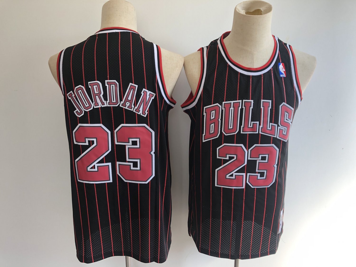 Men's Mitchell Ness Bulls #23 Michael Jordan Jersey Red Stripe