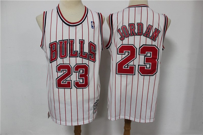 Men's Mitchell Ness Bulls Michael Jordan Jersey White Stripe Classic