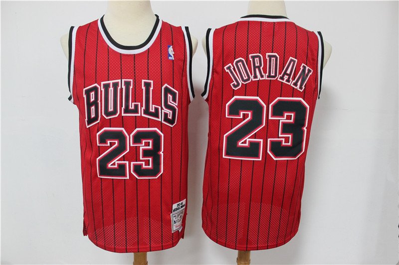 Men's Mitchell Ness Bulls #23 Michael Jordan Jersey Red Stripe Classic