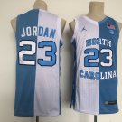 Men's North Carolina #23 Michael Jordan Split Jersey White Blue Spliced