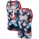 Men's #3 Allen Iverson Mitchell Ness Floral Fashion Jersey Black
