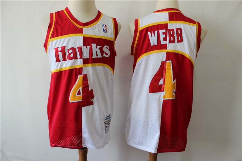 Men's Hawks #4 Spud Webb Home & Away Split Jersey Red-White