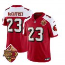 Men's SF 49ers #23 Christian McCaffrey Red 2023 F.U.S.E. 50th Patch Throwback Jersey